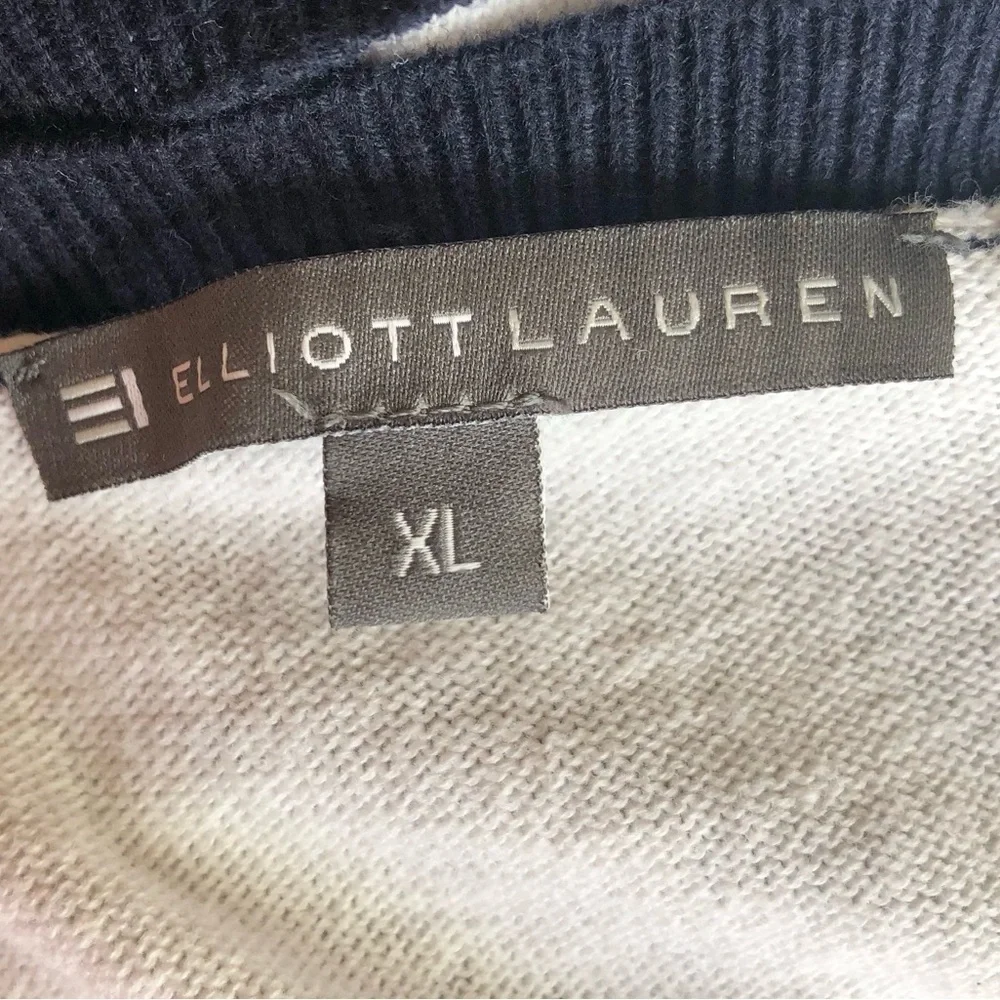 Elliott Lauren Embroidered Navy Striped Knit Pullover Cotton Sweater Large